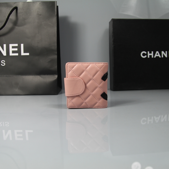 Fake Chanel mini Bi-Fold Wallets A26720 Black CC Logo Pink Leather Online